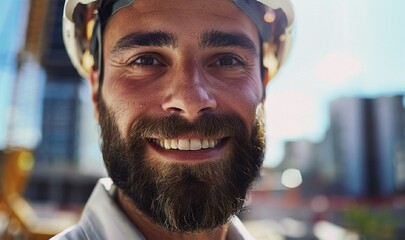 Poster - Man with a beard and a hard hat on his head