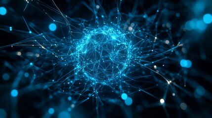 Fototapete - A captivating digital artwork featuring a network of bright blue connections. This abstract image represents technology and science. Ideal for websites and projects related to innovation. AI