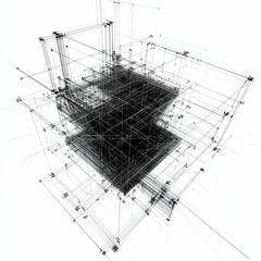 Abstract black and white wireframe structure.