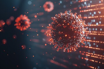 Poster - Abstract Representation of Computer Virus and Malware Eradication Process with Binary Code and Viral Structures in a Digital Network Environment