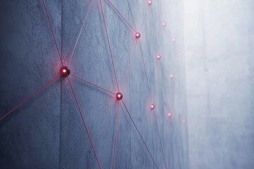 Poster - Abstract Representation of Network Architecture Featuring Compromised Nodes Highlighted by Red Dots Against a Soft Gray Background
