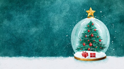 Wall Mural - Christmas Tree Snow Globe Illustration