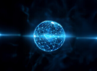 Aufkleber - A glowing blue sphere with interconnected lines, surrounded by a dark, swirling background, represents a concept of interconnectedness and the digital world.