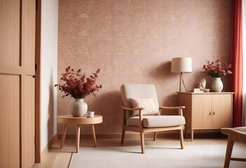 Wall Mural - Scandinavian living room interior design zoom background,Doodle patterned wallpaper graphics