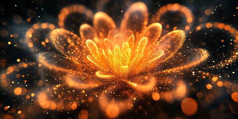 Poster - A glowing golden flower with a soft, blurred background.