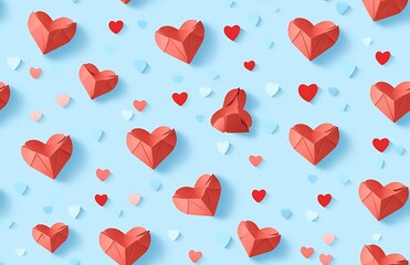 Canvas Print - 3D paper hearts pattern, seamless