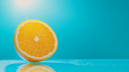 Wall Mural - Closeup of juicy orange half on rustic wooden table, burst of fresh citrus flavor