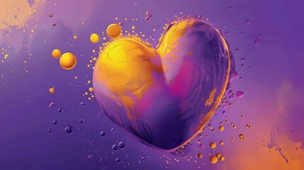 Wall Mural - Item with a heart shaped purple backdrop with yellow and purple colors