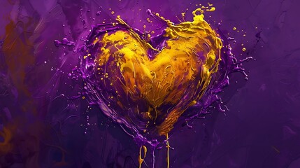 Wall Mural - Item with a heart shaped purple backdrop with yellow and purple colors