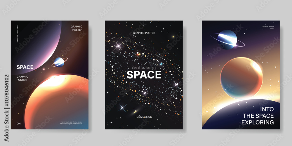 Planet and galaxy Space card vector set. Solar system with galaxy ...