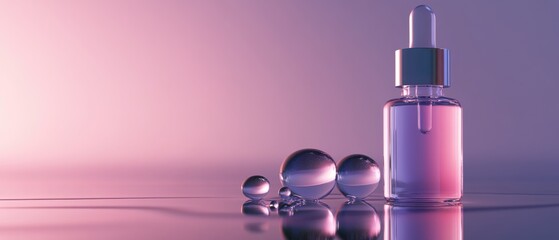 Poster - A polished dropper bottle with colorful spheres reflecting light on a serene surface.