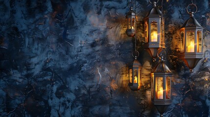 Wall Mural - Lanterns and lamps on a gritty navy background