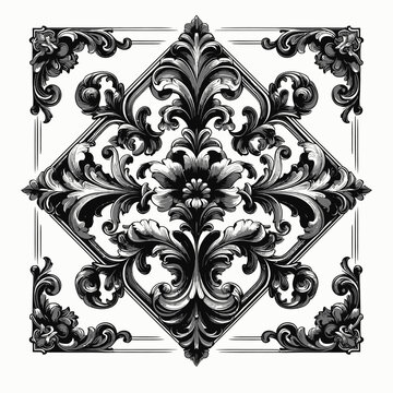 Ornate square border with swirls and floral elements, in a classic Victorian style. vector