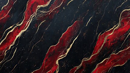 Wall Mural - Abstract red and black marble texture displaying elegant golden streaks and waves, perfect for creating a striking background in design work, with ample copy space for text.