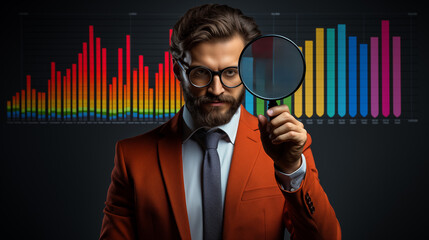 Wall Mural - professional holding magnifying glass over graph