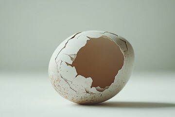 Poster - A white eggshell with a crack and a hole on a white background.
