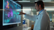 © Anna - Doctor in a lab coat pointing at a digital immunity chart in a modern hospital