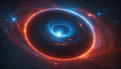 Wall Mural - a bright blue star shines in the center of a fiery red ring, surrounded by swirling clouds of gas an