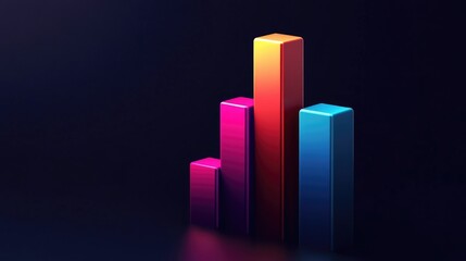 Poster - Colorful 3D Bar Graph Displaying Data Trends with Gradient Effect Set Against a Dark Background for Business and Marketing Presentations