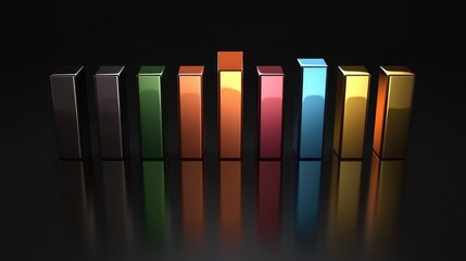 Poster - A Vibrant Array of Colorful Blocks Reflecting Light on a Smooth Surface in a Dark Setting, Ideal for Visualizing Data or Conceptual Themes