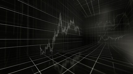 Poster - Abstract Financial Data Visualization with Graphs and Grids Set Against a Dark Background Perfect for Market Analysis and Economic Reports