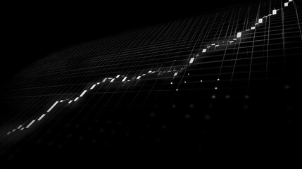 Poster - Abstract Data Visualization of Financial Market Trends with Upward Movement and Grayscale Color Palette, Representing Growth in Stock Values and Economic Performance