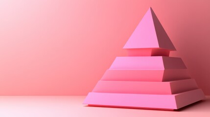 Poster - Abstract geometric shapes featuring a pink pyramid and a layered triangular structure against a soft pink background for creative design use and artistic inspiration.