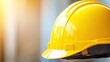 © KKC Studio - Bright Yellow Construction Helmet Isolated on a Softly Lit Background, Symbolizing Safety and Protection in Industrial and Construction Environments