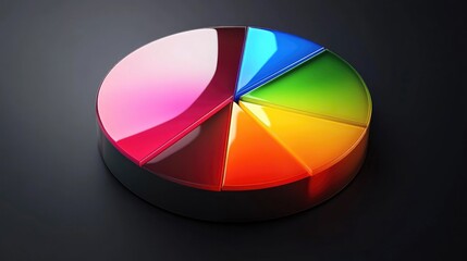 Poster - Colorful 3D Pie Chart Graphic on Dark Background Representing Data Visualization and Analytical Insights for Business and Marketing Presentations