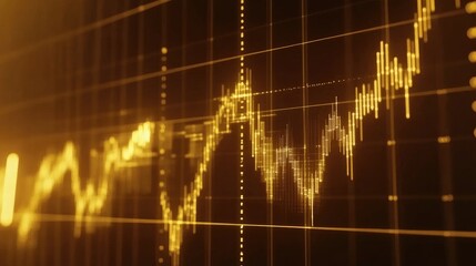 Poster - Abstract Financial Chart Visualization with Dynamic Data Patterns and Bright Golden Color Palette Representing Economic Trends and Market Analysis