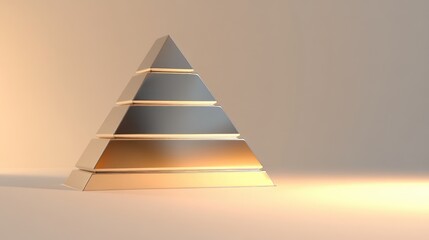 Poster - Sleek Modern Pyramid Design Reflecting Light, Showcasing Layers in Silver and Gold Tones Against a Subtle Background for Contemporary Aesthetics