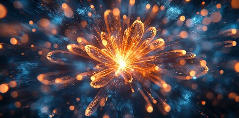 Poster - Abstract glowing flower with sparkling lights and bokeh effect.