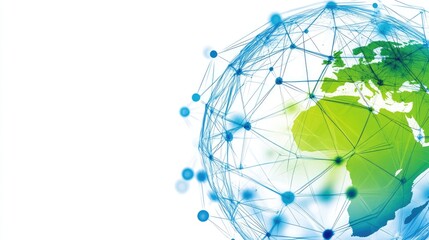 Poster - Abstract illustration of a digital globe representing global connectivity and networking, highlighting continents with a vibrant color scheme and intricate connections