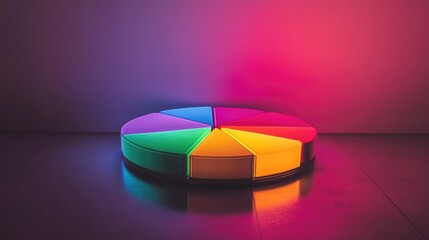 Poster - Vibrant Colorful Neon Circular Display on a Smooth Surface with Soft Ambient Lighting Creating a Calm and Inviting Atmosphere