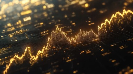 Poster - Abstract Financial Data Visualization with Golden Lines Trending Upward on a Dark Background Capturing Market Dynamics and Growth Potential in Digital Space