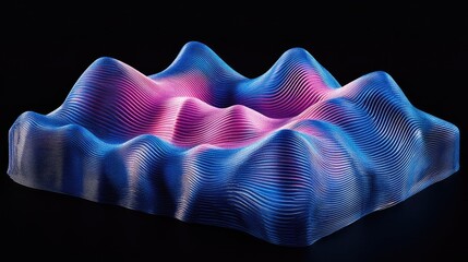 Poster - Abstract 3D Waveform Design in Vibrant Blue and Pink Colors Representing Digital Art and Modern Aesthetics with Intricate Lines and Textures