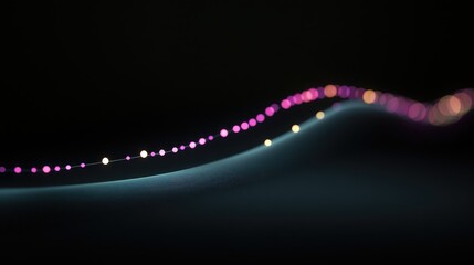 Poster - Abstract image featuring colorful light trails, glowing dots, and waves against a dark background, showcasing a blend of vibrant colors and dynamic movement