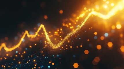 Poster - Abstract Glowing Line Chart with Sparkling Particles and Dynamic Colors Representing Growth, Data Analysis, Finance, and Technology Concepts in a Dark Background
