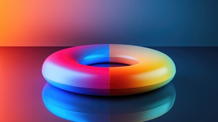 Aufkleber - Abstract Colorful Donut Shape on Reflective Surface with Gradient Hue Transitioning from Blue to Orange, Ideal for Creative and Modern Artistic Themes in Digital Media