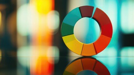 Poster - Colorful Circular Shapes Displaying Vibrant Hues and Glossy Reflection on Surface with Blurred Background for Creative and Artistic Concepts