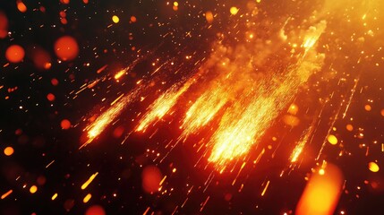 Poster - Fiery Sparks Erupting Against a Dark Background, Creating a Dynamic and Captivating Display of Warm Light and Energy in an Abstract Format for Creative Projects