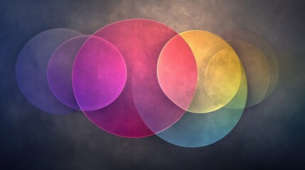 Poster - Abstract Composition of Colorful Transparent Circles Over a Textured Dark Background for Creative Visual Projects and Artworks