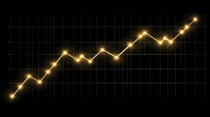 Poster - Bright Golden Line Graph Indicating Steady Growth on Black Background with Illuminated Data Points Representing Economic Trends and Progress Over Time