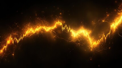 Poster - Abstract Representation of Financial Growth Displayed Through Golden Light Wave on Dark Background with Dynamic Fluctuations and Sparkling Effects