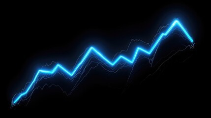 Poster - Blue Neon Line Graph Rising Over Dark Background Representing Financial Growth, Market Trends, and Data Analysis for Business Illustrations and Presentations
