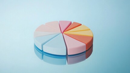 Poster - Colorful segments of a pie chart made from vibrant pastels on a reflective surface, symbolizing proportion, creativity, and modern design in visual representation.