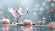 © cloud7days - A whimsical illustration of a crane balancing on one leg on a lily pad.