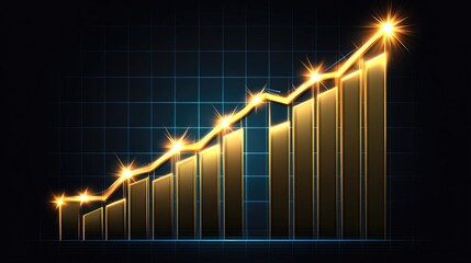 Poster - Golden Growth Graph with Sparkling Highlights Representing Positive Trends in Financial Success, Business Performance, and Economic Advancement in a Modern Style