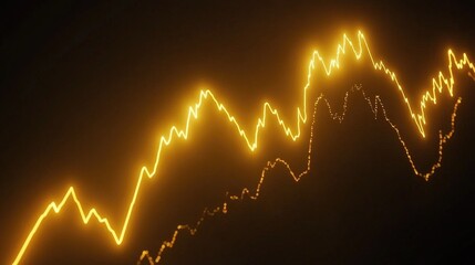 Poster - Abstract Golden Line Graph Representing Financial Market Trends with Fluctuating Peaks and Troughs Highlighting Investment Opportunities and Economic Growth