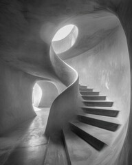 Poster - A winding staircase in a concrete building. AI.